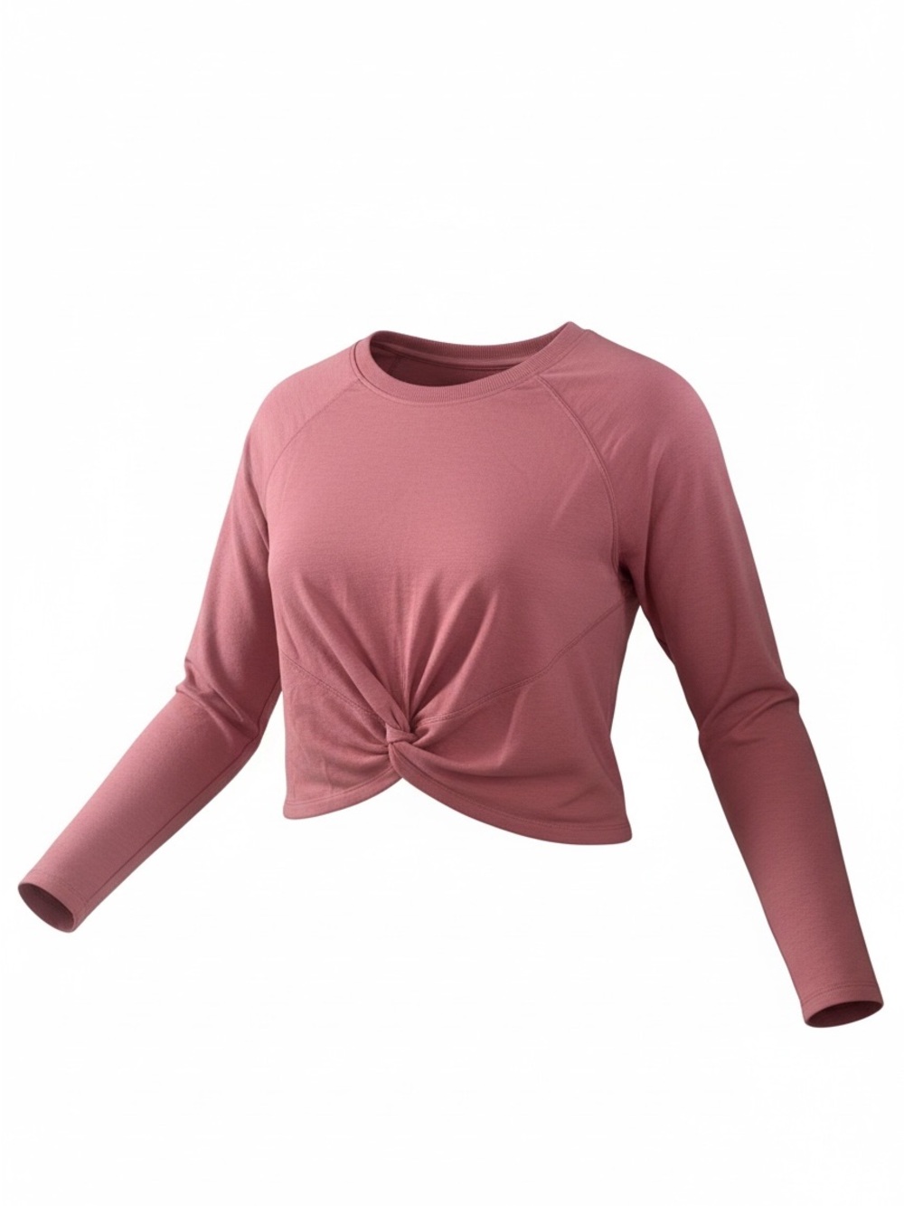 90 Degree By Reflex Cropped Twist-Front Long Sleeve Top - Dusty Rose